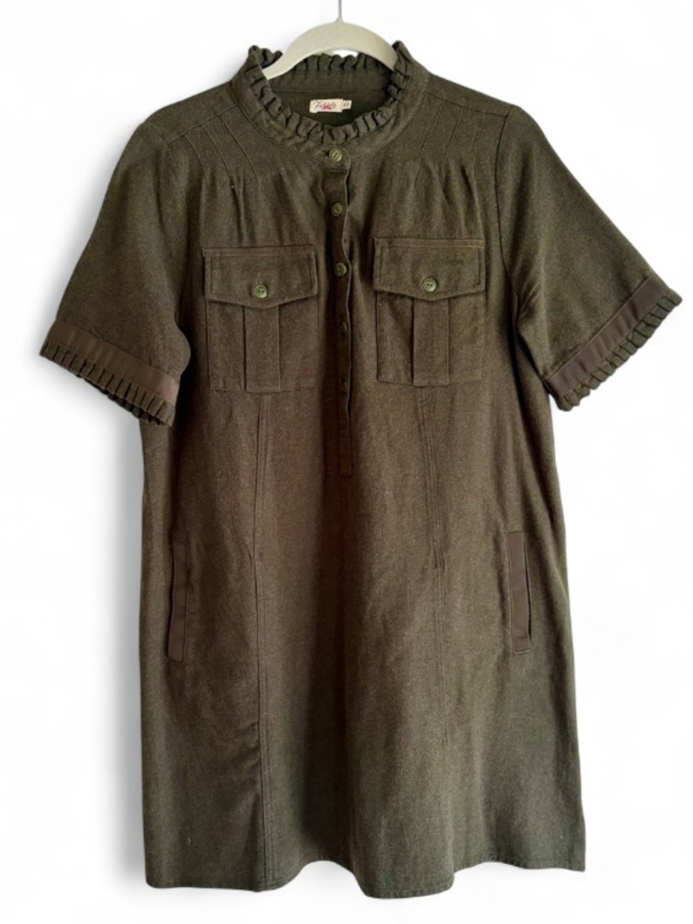 Faherty Piecrust 100% Cotton Olive Green Henley Utility Dress Size M